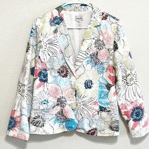 VINTAGE Chico's 100 SILK Floral Embroidery Woman Blazer Size 1-M